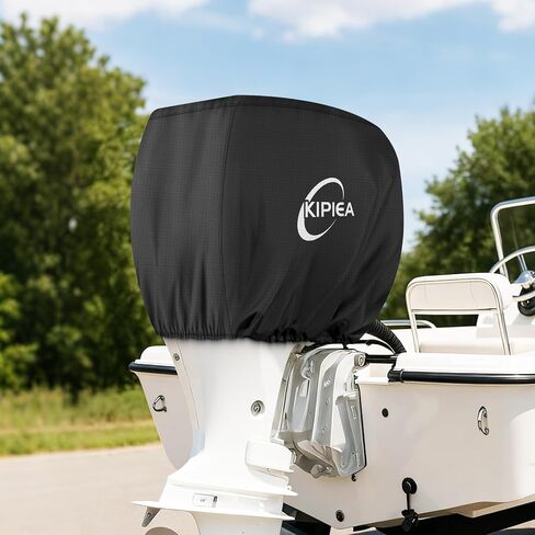 Kipiea Outboard Motor Cover 1300D Heavy Duty Waterproof, Anti UV, No Tears & No Fading, Boat Motor Cover Fit for Motor 90-115 Hp (96" Circumference x 24" Height) Black in Saudi Arabia