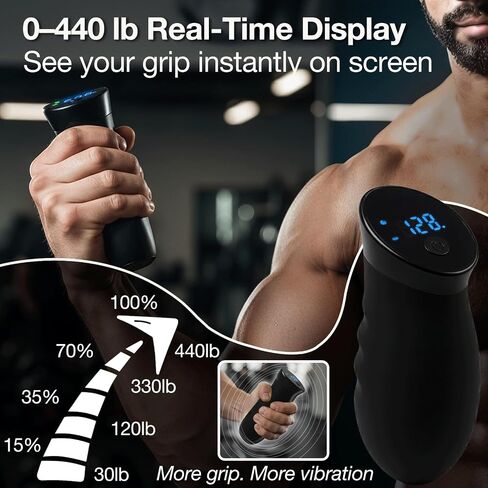 Digital Grip Strength Trainer, 0–440 lb Hand Gripper Strengthener with Real-Time Display (No Sound), 2 Modes: Test & Smart Vibration, Ergonomic Hand Grip & Forearm Strengthener, USB-C Rechargeable Hand Exerciser in Saudi Arabia