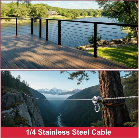 1/4" Stainless Steel Cable,7x19 Strand Aircraft Wire Rope,Cable for Zip Iine and Outdoor Pulley Cables,Breaking Strength 6400 Ibs 200FT in Saudi Arabia