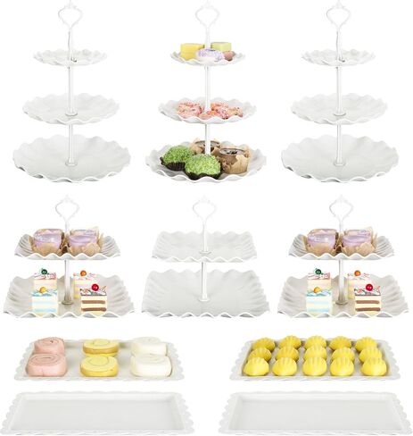 10 PCS Cupcake Stand Holder, Dessert Table Display Set, Treat Table Candy Cake Desert Tiered Tray, 3 Tier Serving Trays for Tea Party, Wedding Baby Shower Bridal Shower Decorations in Saudi Arabia