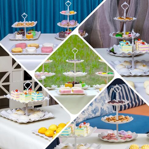 10 PCS Cupcake Stand Holder, Dessert Table Display Set, Treat Table Candy Cake Desert Tiered Tray, 3 Tier Serving Trays for Tea Party, Wedding Baby Shower Bridal Shower Decorations in Saudi Arabia
