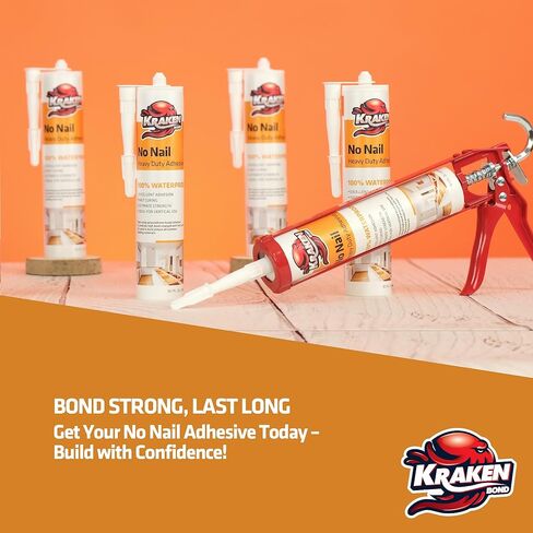 Kraken Bond No More Nails Heavy Duty Clear Adhesive - (1x10.1 Fl Oz) 100% Waterproof & Extra Strong Polyurethane Construction Sealant for Wood, Ceramic, Tile, Floor, Granite, Rubber - 1 Pack in Kuwait