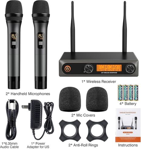 Wireless Microphones,Professional Metal Dual UHF Cordless Dynamic Mic Handheld Microphone System (200ft) for Karaoke, Home, Meeting, Party, Home KTV Set, Wedding,Church, DJ in Saudi Arabia