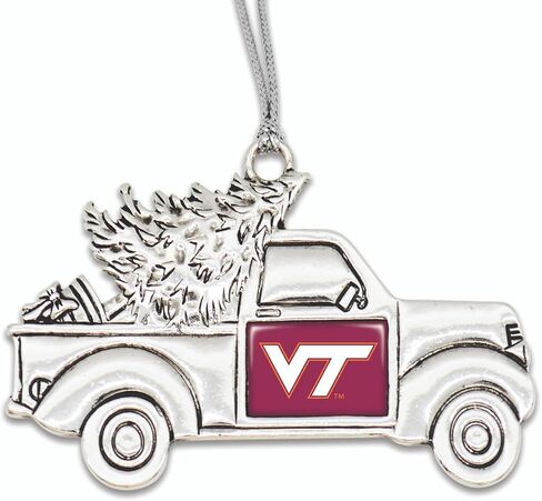 Virginia Tech Hokies Vintage Truck Ornament with Team Logo Silver Metal Tree Decoration VT in Saudi Arabia