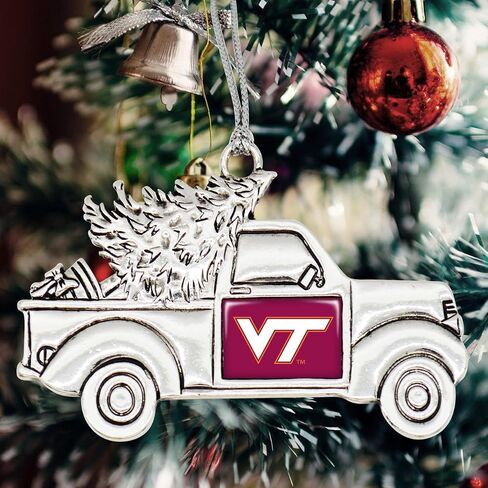 Virginia Tech Hokies Vintage Truck Ornament with Team Logo Silver Metal Tree Decoration VT in Saudi Arabia