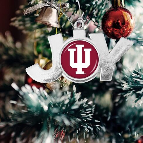 Indiana Hoosiers Joy with Team Logo Silver Metal Christmas Ornament Gift Tree Decoration IU in Saudi Arabia
