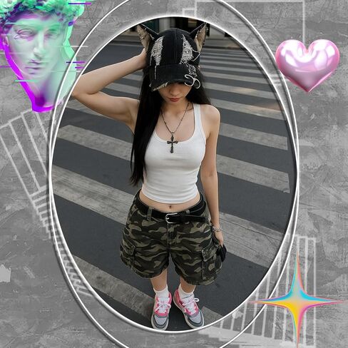 2 Pcs Y2K Grunge Hat with Cat Bunny Ears Distressed Denim Baseball Cap with Metal Ring Chains Punk Kpop Outfits Cute for Women Hiphop Dance Party Music Festival Clothes Accessories in Kuwait
