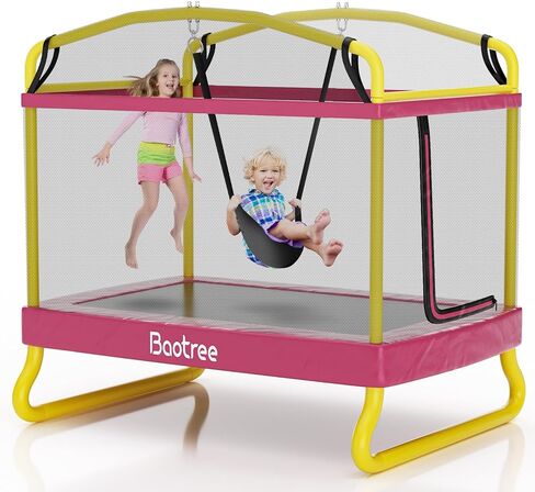 ترامبولين مستطيل للأطفال، 78 بوصة ترامبولين ترفيهية معتمد من الجمعية الأمريكية لاختبار المواد مع أرجوحة، شبكة مغلقة، ترامبولين مستطيل صغير للاستخدام في الهواء الطلق والفناء الخلفي، هدايا للأطفال والفتيان والفتيات in Kuwait