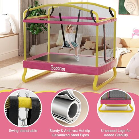 ترامبولين مستطيل للأطفال، 78 بوصة ترامبولين ترفيهية معتمد من الجمعية الأمريكية لاختبار المواد مع أرجوحة، شبكة مغلقة، ترامبولين مستطيل صغير للاستخدام في الهواء الطلق والفناء الخلفي، هدايا للأطفال والفتيان والفتيات in Kuwait