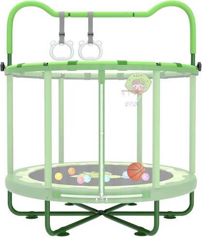 Gardenature 60 "أطفال الترامبولين في الأماكن المغلقة، 5ft طفل صغير الترامبولين مع طوق كرة السلة، شريط الجمباز، خواتم، ألعاب عيد الميلاد هدايا عيد ميلاد للفتيات الأولاد الذين تتراوح أعمارهم بين 3-8 in Kuwait