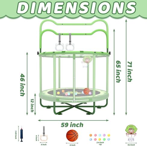 Gardenature 60 "أطفال الترامبولين في الأماكن المغلقة، 5ft طفل صغير الترامبولين مع طوق كرة السلة، شريط الجمباز، خواتم، ألعاب عيد الميلاد هدايا عيد ميلاد للفتيات الأولاد الذين تتراوح أعمارهم بين 3-8 in Kuwait