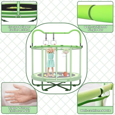 Gardenature 60 "أطفال الترامبولين في الأماكن المغلقة، 5ft طفل صغير الترامبولين مع طوق كرة السلة، شريط الجمباز، خواتم، ألعاب عيد الميلاد هدايا عيد ميلاد للفتيات الأولاد الذين تتراوح أعمارهم بين 3-8 in Kuwait
