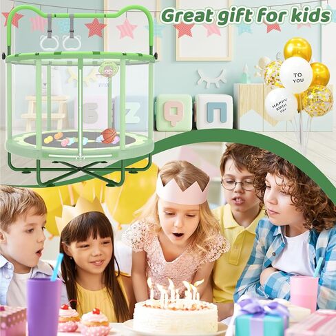 Gardenature 60 "أطفال الترامبولين في الأماكن المغلقة، 5ft طفل صغير الترامبولين مع طوق كرة السلة، شريط الجمباز، خواتم، ألعاب عيد الميلاد هدايا عيد ميلاد للفتيات الأولاد الذين تتراوح أعمارهم بين 3-8 in Kuwait