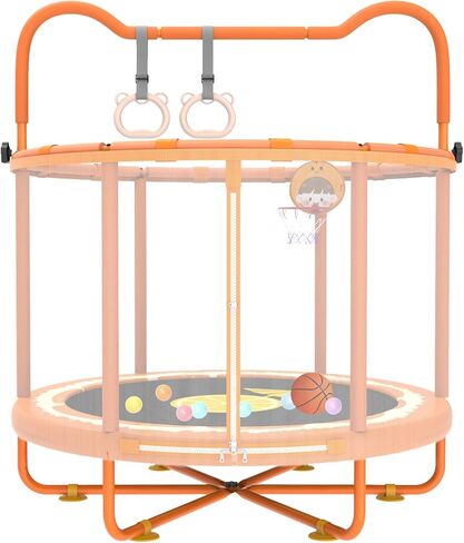 Gardenature 60 "أطفال الترامبولين في الأماكن المغلقة، 5ft طفل صغير الترامبولين مع طوق كرة السلة، شريط الجمباز، خواتم، ألعاب عيد الميلاد هدايا عيد ميلاد للفتيات الأولاد الذين تتراوح أعمارهم بين 3-8 in Kuwait
