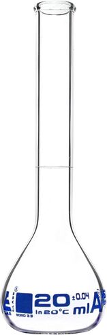 EISCO Volumetric Flask, 50ml - Class A Tolerance ±0.06 - No Stopper, Beaded Rim - Blue Graduations - Borosilicate Glass in Kuwait