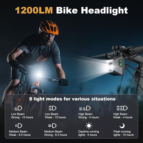 1200 LM Bike Lights لركوب الليل ، LED USB-C قابلة لإعادة الشحن IPX65 ماء للدراجات الأمامية لركوب الدراجات الجبلية على الطريق الجبلي in Kuwait