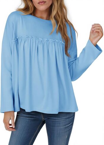 جرس CICY WOMENS BABYDOLL TUNIC TUNIC TUPS مطاط طويل الأكمام الطاقم القمصان PEPLUM PEPLUM in Kuwait