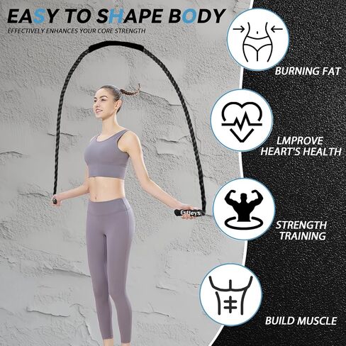 حبل القفز ، الحبال القفز الموزونة 5 رطل ، حبل تخطي ثقيل للرجال والنساء ، حبال القفز للبالغين للتمرين المنزلي ، فقدان الوزن ، تشكيل الجسم ، معدات تجريب الجسم الكلية in Kuwait