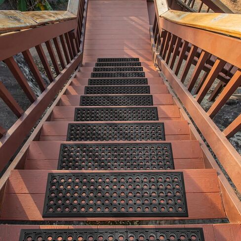 Ottomanson Easy Clean, Waterproof, Low Profile Non-Slip Indoor/Outdoor Rubber Stair Treads, 10" x 30" (5 Pack), Black/Bronze in Saudi Arabia
