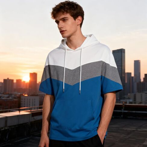 رجال قصير الأكمام هوديي لون القطن الناعم بلوك بلوك تي شيرت pullover كبير الجيب نصف الأكمام الصيف قميص الصيف in Saudi Arabia