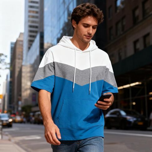 رجال قصير الأكمام هوديي لون القطن الناعم بلوك بلوك تي شيرت pullover كبير الجيب نصف الأكمام الصيف قميص الصيف in Saudi Arabia