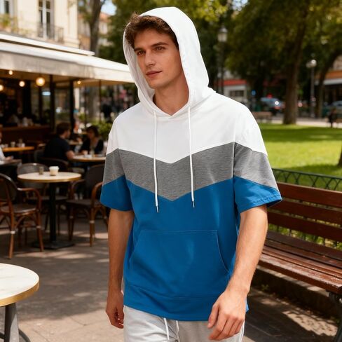 رجال قصير الأكمام هوديي لون القطن الناعم بلوك بلوك تي شيرت pullover كبير الجيب نصف الأكمام الصيف قميص الصيف in Saudi Arabia