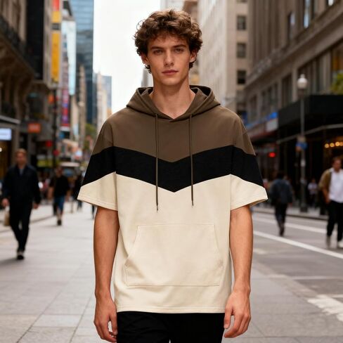 رجال قصير الأكمام هوديي لون القطن الناعم بلوك بلوك تي شيرت pullover كبير الجيب نصف الأكمام الصيف قميص الصيف in Kuwait