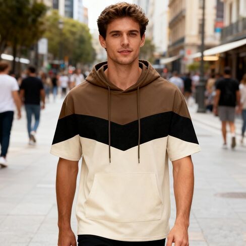 رجال قصير الأكمام هوديي لون القطن الناعم بلوك بلوك تي شيرت pullover كبير الجيب نصف الأكمام الصيف قميص الصيف in Kuwait