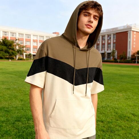 رجال قصير الأكمام هوديي لون القطن الناعم بلوك بلوك تي شيرت pullover كبير الجيب نصف الأكمام الصيف قميص الصيف in Kuwait