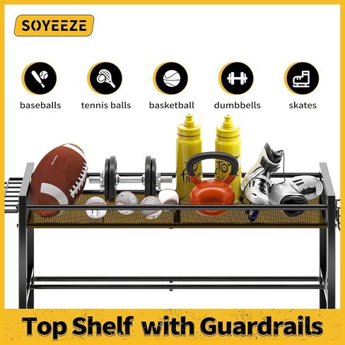 SOYEEZE Sports Equipment Organizer- Ball Storage for Garage,4 Tiers Outdoor Toy Storage,Soccer Racks,Basketball Shooting Training Stand Cart with Wheels and Hooks for Home-School and Gym Use in Kuwait