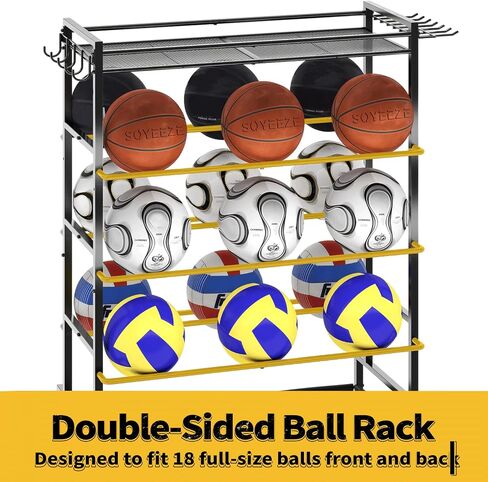 SOYEEZE Sports Equipment Organizer- Ball Storage for Garage,4 Tiers Outdoor Toy Storage,Soccer Racks,Basketball Shooting Training Stand Cart with Wheels and Hooks for Home-School and Gym Use in Kuwait
