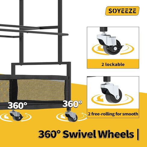 SOYEEZE Sports Equipment Organizer- Ball Storage for Garage,4 Tiers Outdoor Toy Storage,Soccer Racks,Basketball Shooting Training Stand Cart with Wheels and Hooks for Home-School and Gym Use in Kuwait