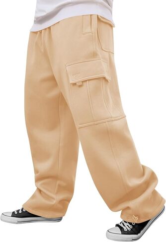 Men's Heavyweight Fleece Cargo Pants Baggy Sweatpants Wide Leg Sweats with Pockets in Saudi Arabia