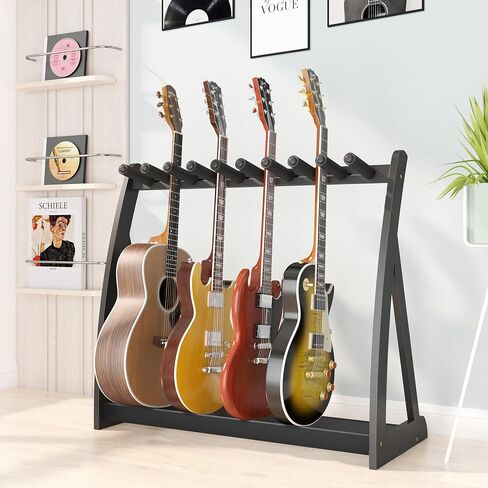 Guitar Stand Rack, Multi-Guitar Display Rack Adjustable Bamboo Guitars Holder Electric Guitar Stands Floor Storage for Bass Acoustic, Home Studio, Band Stage (Natural-B) in Saudi Arabia