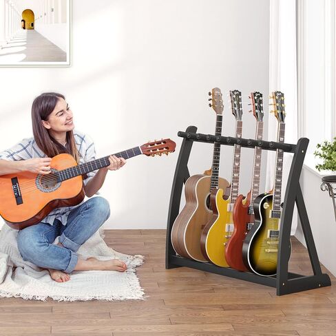 Guitar Stand Rack, Multi-Guitar Display Rack Adjustable Bamboo Guitars Holder Electric Guitar Stands Floor Storage for Bass Acoustic, Home Studio, Band Stage (Natural-B) in Saudi Arabia
