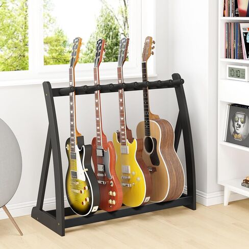 Guitar Stand Rack, Multi-Guitar Display Rack Adjustable Bamboo Guitars Holder Electric Guitar Stands Floor Storage for Bass Acoustic, Home Studio, Band Stage (Natural-B) in Saudi Arabia