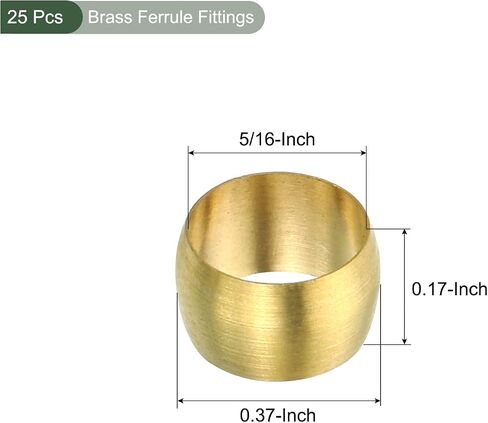 YOKIVE 25 Pcs Brass Ferrule Fittings, Compression Sleeves Ferrule Ring Assortment Kits, Great for Air Water Tubes (Brass Tone, 4mm Hole ID) in Saudi Arabia