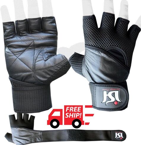 Professional Leather Weight Lifting Gloves Gym Training Fitness Exercise Bodybuilding Workout Power-Lifting. Squat, Weightlifting, Hanging, Pull ups Gloves Pair for Men & Women in Saudi Arabia