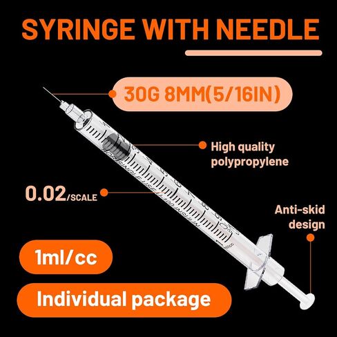 1mL/cc Syringe with Needle 29G 5/16 Inch 8MM Sterile Individually Wrapped Box of 25 in Saudi Arabia