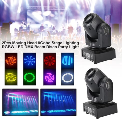 Topteng 2Pcs Moving Head Light 8Gobo Stage Lights RGBW LED DMX512 Beam Disco Party DJ Light 11 Channels for Live Show DJ Disco Events Party Stage Lighting KTV Wedding in Saudi Arabia