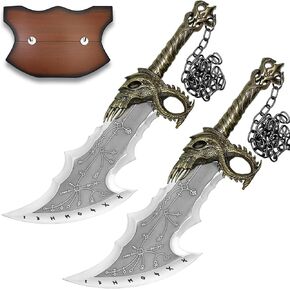 God of Wars Blades of Chaos Real Metal - Twin Blades Sword Set, Cosplay Prop, Bronze Color with Display Plaque, 21inch in Saudi Arabia
