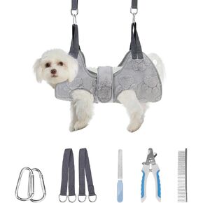 Pawchie Dog Grooming Hammock Harness للكلاب والقطط مع أليف مسمار Clipper Trimmer - Cat Hanger Sling لتقليم الأظافر - كيس أرجوحة الكلب لكلب صغير متوسط ​​كبير ، أزرق S in Kuwait