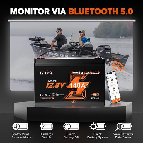 Litime 12v 140ah Bluetooth LifePo4 Lithium Battery 150a BMS Deep Cycle Performance for RV ، ومقطورات السفر ، ومحرك التصيد. (المجموعة 31) in Kuwait