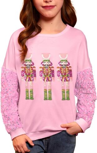 Besserbay Girls Christmas Long Long Sleeve Funny Shirt Sequin Patchwork Batwork Burs Tops 6-14 Years in Kuwait