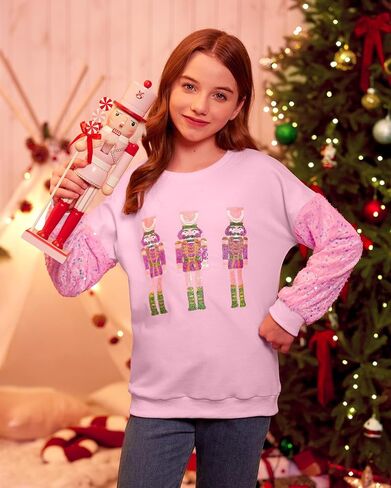 Besserbay Girls Christmas Long Long Sleeve Funny Shirt Sequin Patchwork Batwork Burs Tops 6-14 Years in Kuwait