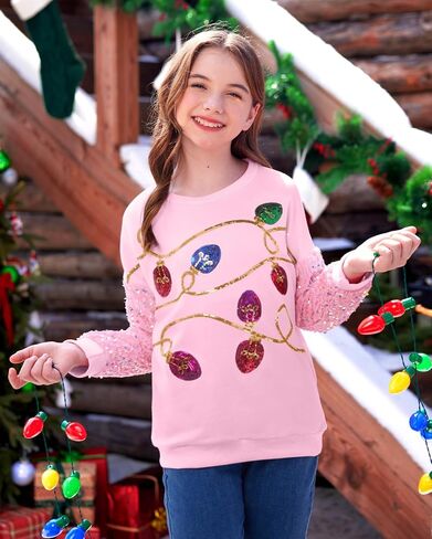 BesserBay Girls Christmas Long Sleeve Funny Shirt Sequin Patchwork Crop Tops 6-14 Years in Saudi Arabia