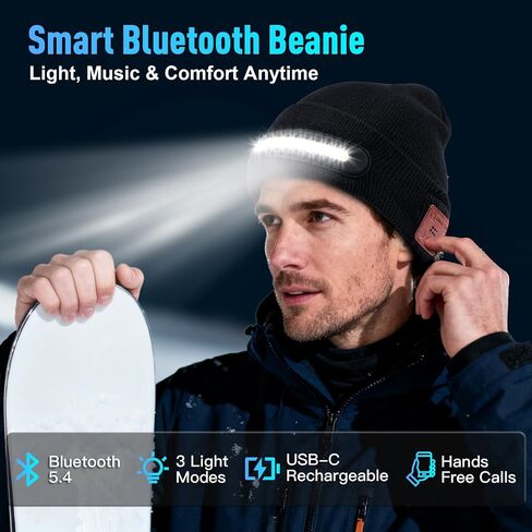 Hinshark Gifts for Men, Bluetooth Beanie Hat with Lights, Stocking Stuffers for Men Adult Women, Christmas Mens Gifts for Dad in Saudi Arabia