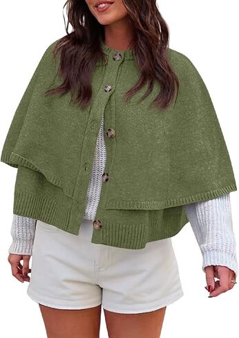 Saodimallsu Womens Cape Cardigan Knit Button Up Crew Neck Fall Trendy Cropped Loose Sweater Jacket in Saudi Arabia