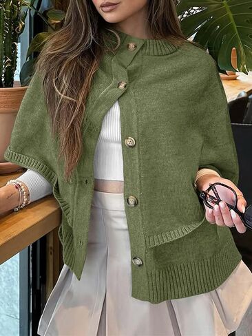 Saodimallsu Womens Cape Cardigan Knit Button Up Crew Neck Fall Trendy Cropped Loose Sweater Jacket in Saudi Arabia