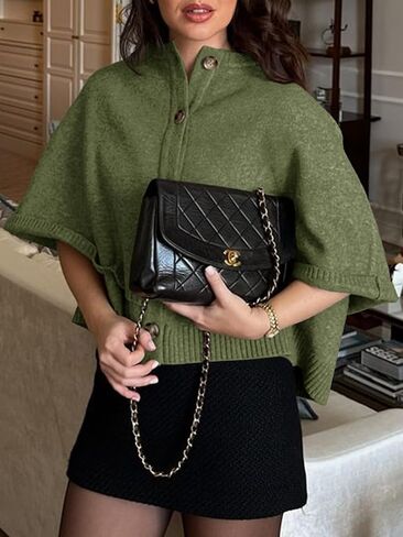 Saodimallsu Womens Cape Cardigan Knit Button Up Crew Neck Fall Trendy Cropped Loose Sweater Jacket in Saudi Arabia